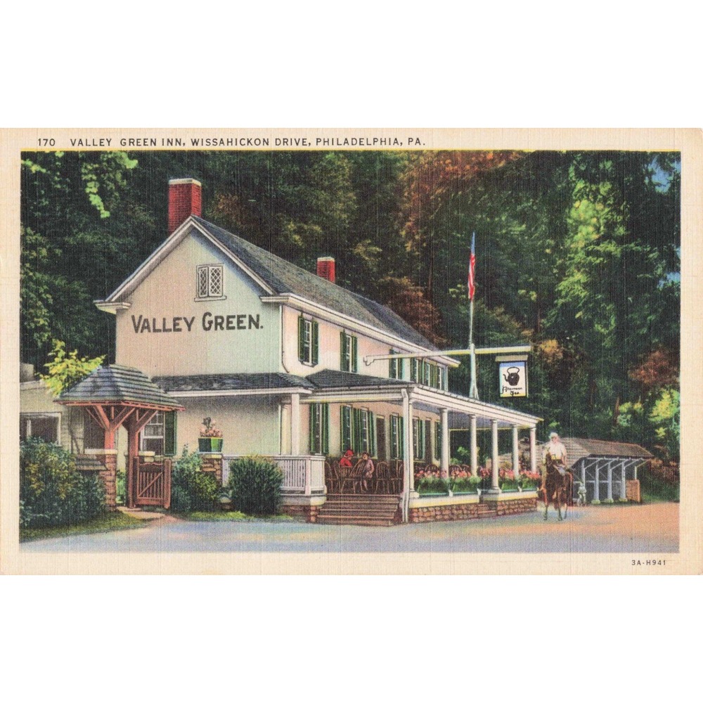 Vintage Valley Green Inn Postcard Wissahickon Drive Philadelphia PA 1938 Linen